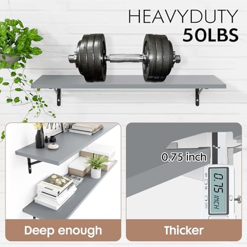 Kaboon 45 inch Long 10 inch Deep Floating Shelves for Wall Set of 2, Large Open Shelves Wall Mounted, Space Saving Home and Commercial Use, Gray - Image 5