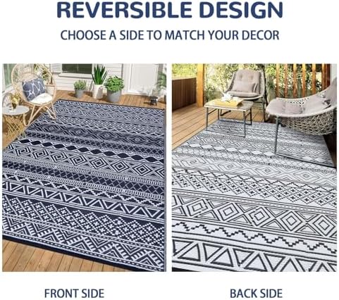 GlowSol Outdoor Rug 9x18 for Patio,Waterproof Outdoor Plastic Straw Rugs with Carry Bag,Reversible Camping Carpet RV Mat Outside for Patio, Camp, Picnic, Balcony, Deck, Backyard, Navy & White - Image 4
