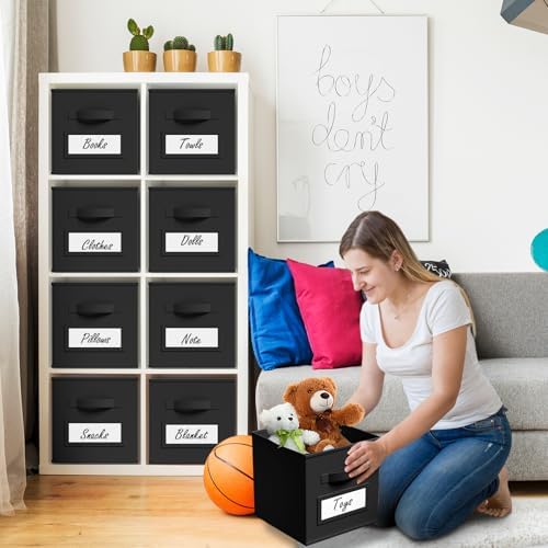 Teenyyou 10 Pack Fabric Storage Cubes 11 Inch Collapsible Cube Bins with Label Window & Handle Foldable Organizers Baskets for Shelf Closet Nursery Kids Room Clothes Book Toy(Black) - Image 6