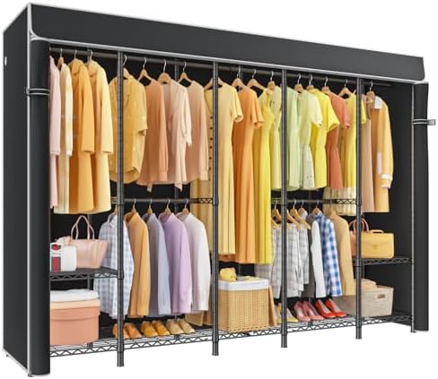 ULIFHOME H50C Clothes Rack with Cover, Large Covered Clothing Rack, Black by UlifHome