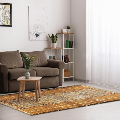 Liora Manne Marina Low Profile Durable Indoor/Outdoor Woven Rug- Tribal Stripe Gold 7'10" x 9'10" - Image 5