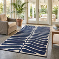 Fab Habitat Tropical Botanical Floral Outdoor Rug - Waterproof, Crease-Free Fade Resistant, Reversible - Recycled Plastic - Patio Porch Balcony Deck Yard Garden - Hilo Navy - 5x8 ft by FabHabitat