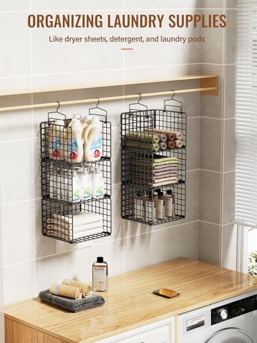 6 Tier Closet Hanging Organizer, Metal Closet Organizers and Storage with 4 Hanging Hooks 4 S-Hooks for Wardrobe Laundry Room, Wire Storage Shelf for Clothes Sweaters Pants (Black) - Image 6