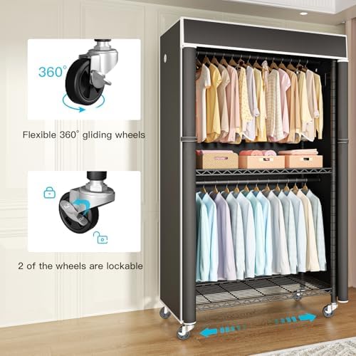FUTASSI Clothing Rack with Cover, P1C Rolling Closets with Wheels - Image 2