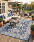 Rugs.com - Outdoor Aztec Rug – 9' x 12' Blue Indoor/Outdoor Rug – Washable Stain-Resistant Flatweave for Patios, Decks, and Porches by Rugscom