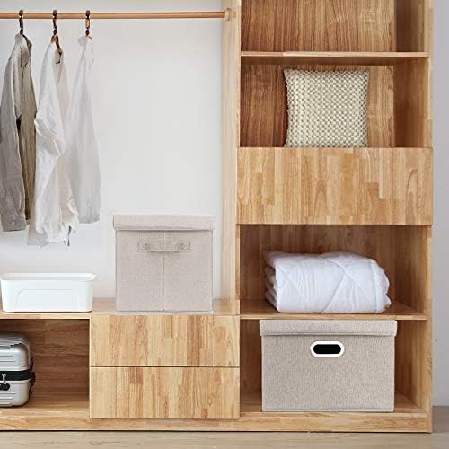TYEERS Large Storage Bins with Lids, Collapsible, Washable, Fabric Storage Boxes for Organizing, 17.3x11.8x11.4 inches, 3 Pack, Beige - Image 4