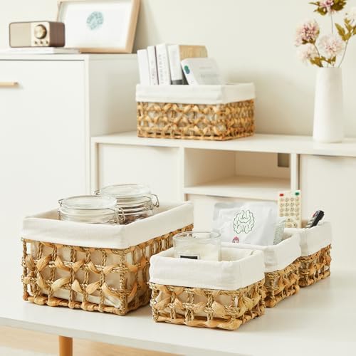 Vagusicc Wicker Storage Basket, 6 Pack Baskets for Organizing, Water Hyacinth Storage Baskets, Rectangular Wicker Baskets for Storage Shelves, Cube Storage Bins For Closet/Clothes/Dresser - Image 6