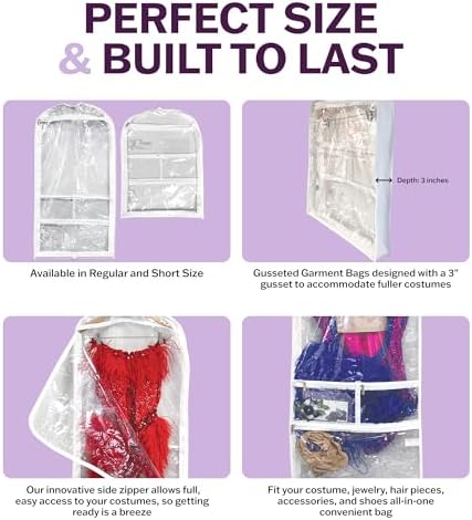 Clear Garment Bags for Dance Costumes 3-Pack, Gusseted, Regular-Size, Side Zipper Entry, Storage Pockets for Accessories, 37”x18”x3”, Dream Duffel - Image 5