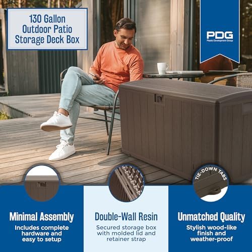 Plastic Development Group Outdoor Storage Deck Box, Soft Closure, 130 Gallon, Java - Image 3