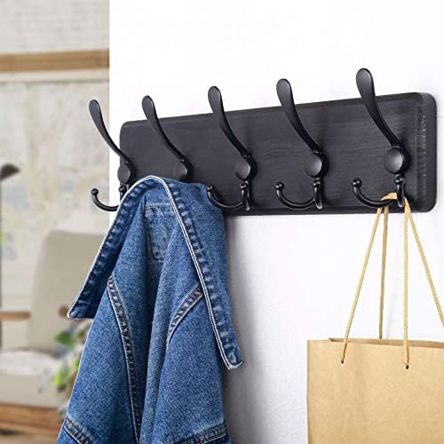 SKOLOO Rustic Wall Mounted Coat Rack: 16" Stud Spacing, Pine Real Wood Plank Wall Coat Rack with 5 Triple Hooks, Farmhouse Coat Hanger Wall Mount for Hanging Backpack Jacket Coat Hat,Pack of 2 - Image 2