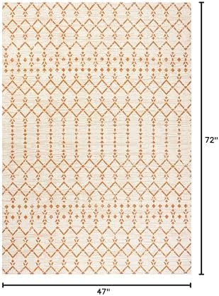 Eyely Moroccan Textured Weave Area Rug 4X6 Cream/Orange, Indoor Outdoor Rug - Image 2