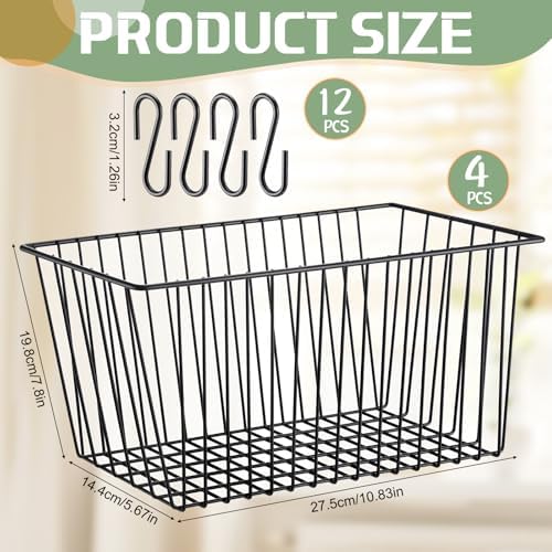 4pcs Hanging Wire Basket Set with S Hooks,10.8''x7.8''x5.6'' - Image 2