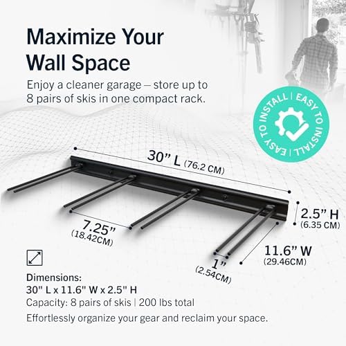 StoreYourBoard Ski Rack Wall Mount, Holds 8 Pairs, Ski & Snowboard Storage - Image 3