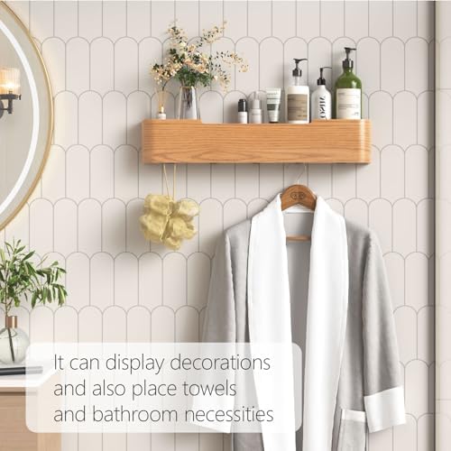 Coat Rack Wall Mount with Hidden Hooks Modern Key Holder Wood Entryway Hook with Shelf for Bedroom Kitchen Hallway Bathroom Designed for Hanging Coats Hats Bags Towels Dog Leashe(Oak,5 Hooks) - Image 6