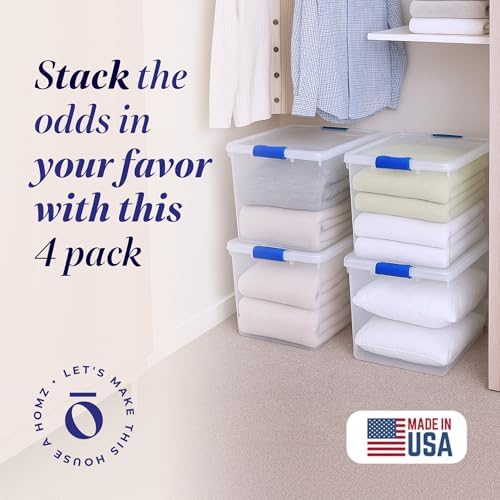 HOMZ Clear Plastic Storage Bins with Latching Lids, 31 Qt, Blue, 4 Pack - Image 2