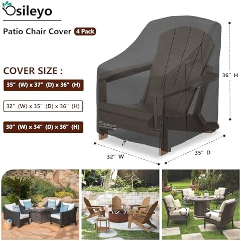 Patio Chair Cover 32W x 35D x 36H inches,Waterproof Heavy Duty Outdoor Furniture Covers for Patio Adirondack Chair 4 Pack（Black） - Image 2