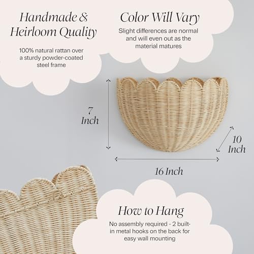 BEBE BASK Scalloped Wicker Wall Basket - The Original - 16 x 10 x 7 In - Image 5