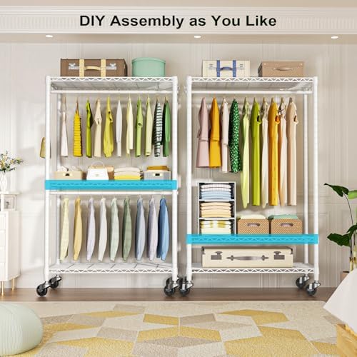 FUTASSI Rolling Clothes Rack, Clothing Racks for Hanging Clothes, White - Image 3