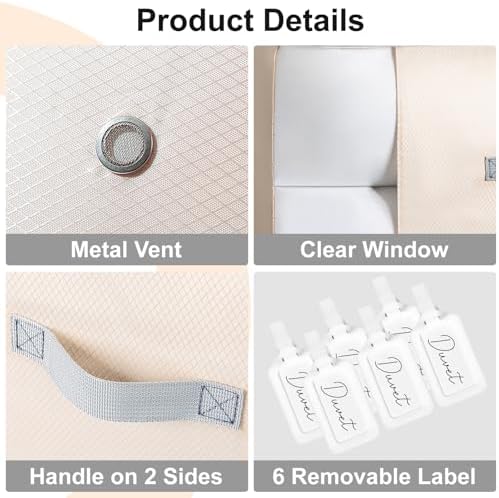 Comforter Storage Bag - 130L Large Capacity Blanket Storage Bags 3-Layer Ultra Space Saving Self Compression Organizer, Washable Compression Bags for Storage Comforter Blanket, 6-Pack, Beige - Image 6