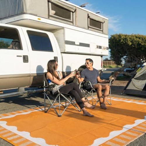 Garvee Scalloped Waterproof Outdoor Rug 8x10 Outdoor Patio Rug, Orange - Image 2