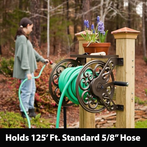 Liberty Garden 708 Steel Decorative Wall Mount Garden Hose Reel, Holds 125-Feet of 5/8-Inch Hose - Bronze - Image 3