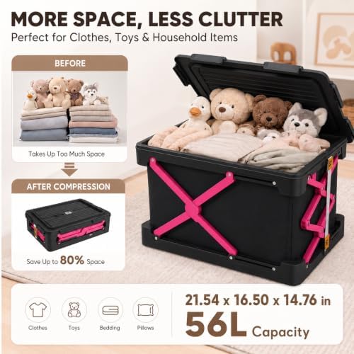 Foldable Vacuum Compression Storage Box, 2Pack 112L Large Capacity Clothes Storage Bin with Lid, Stackable Closet Organizer for Blankets, Bedding, Sweaters and Seasonal Clothing（Black） - Image 3