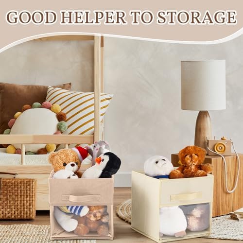Marsui 12 Pcs Clear Cube Storage Bins Collapsible Fabric for Kids, Brown - Image 6