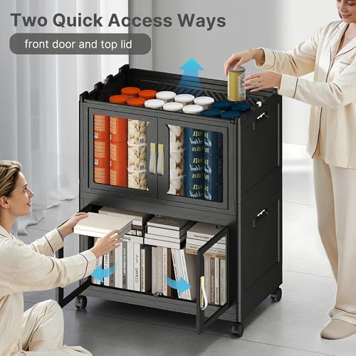 UAMFURI Stackable Storage Bins with Lids, Clear Doors, Large Storage Cabinet Foldable Collapsible Closet Organizers for Bedroom Dorm Office (5, Black, 120, Quarts) - Image 5