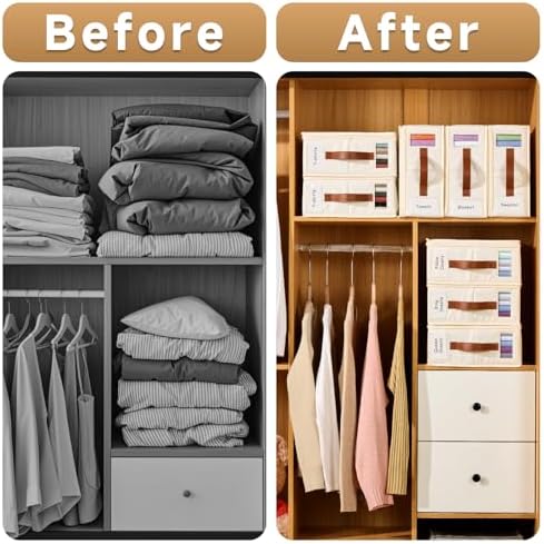 6 Pack Bed Sheet Organizers and Storage, Bedding Storage Box with Zipper, Label, Handle, Window, Linen Closet Organizer and Storage for Sheet Set, Clothing, Duvet Covers, Toys - Image 2