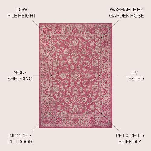 JONATHAN Y Weave Floral Indoor Outdoor Area Rug 4X6 Fuchsia/Light Gray, Tela Bohemian Textured for Backyard, Patio, Porch, Easy-Cleaning, High Traffic, Pet-Friendly, Non-Shedding (SMB100G-4) - Image 2