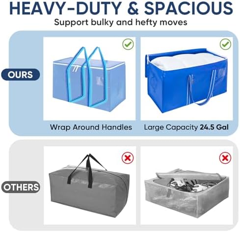 BALEINE 8-Pack Oversized Moving Bags with Reinforced Handles, Heavy-Duty Storage Tote for Clothes, Moving Supplies (Royal Blue, 8-Pack) - Image 4