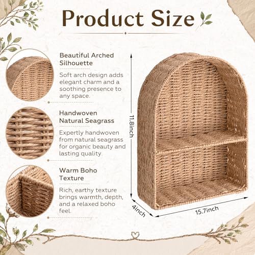 Large Rattan Wall Shelf for Boho Nursery Decor,Natural Brown - Image 2