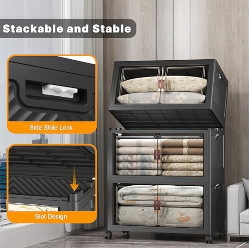 UAMFURI Stackable Storage Bins, 525QT Collapsible Drawers with 1 Lid - Image 3