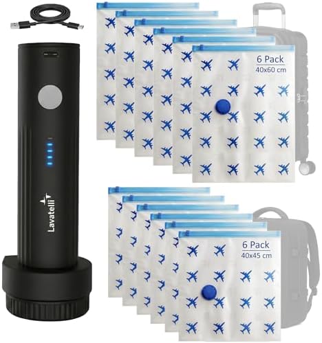 Lavatelli Travel Vacuum Set, USB-C Pump + 12 Bags 40x45 & 40x60 cm by Lavatelli