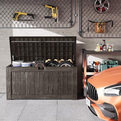 Greesum Outdoor Storage Box 120 Gallon Storage Bin with Lid for Patio Furniture, Garden Tools, Pool Supplies, Lockable, Waterproof and UV Resistant, Dark Brown - Image 6