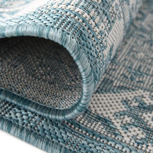 Rugs.com - Outdoor Aztec Rug – 6 Ft Runner Aqua Indoor/Outdoor Rug – Weather-Resistant Runner for Patios, Decks, and Porches - Image 7