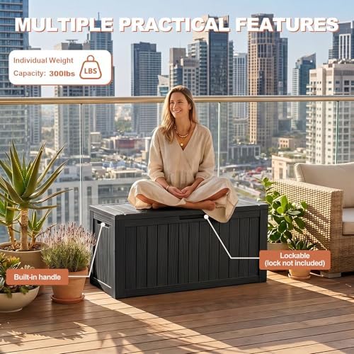 EFU Outdoor Storage Box 140 Gallon Deck Box, Waterproof Resin, Black - Image 6