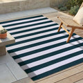 FH Home Outdoor Rug - Waterproof, Fade Resistant, Reversible - Premium Recycled Plastic - Striped - Large Patio, Deck, Sunroom, Camping, RV - Brittany Stripe - Blue & White Crease Free - 6 x 9 ft by FHHome