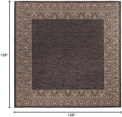 Unique Loom Outdoor Border Collection Area Rug - Floral Border (10' 8" Square, Charcoal Gray/ Beige) - Image 2