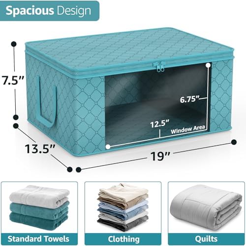 Sorbus Medium Clothes Storage Bags - Foldable Blanket Storage Bins for Organizing Bedroom, Closet, Clothing, Comforter, Organization with Clear Window, Lids and Carry Handles - Set of 8 - Image 2