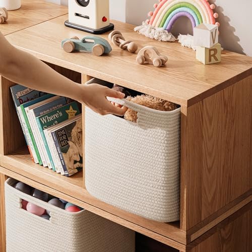 UBBCARE Set of 2 Kallax Storage Cubes-13 ×15 ×13 Inch, Cotton Rope Basket for Shelves, Toys, Book, Cube Storage Bin with Handles, Woven Storage Basket for Organizing, Beige - Image 5