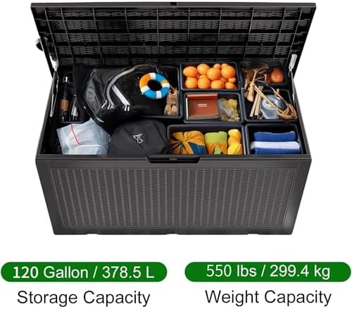 Vixzen 120 Gallon Deck Boxes Outdoor Waterproof, Resin Lockable Storage Box for Patio Cushions Storage Furniture, Garden Tools, Pool Supplies, Weatherproof and UV Resistant (Black, 120 Gallon) - Image 2