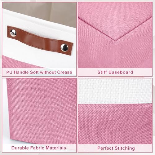 Bagnizer 13x13 Cube Storage Bins, Collapsible Fabric Storage Box, 4 Pack Closet Baskets with Handles for Organizing, Shelf, Toys, Clothes, Home, Office, Nursery (Pink&White) - Image 5