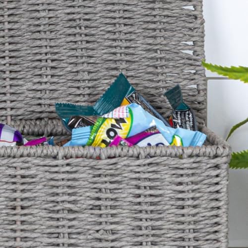 Household Essentials Small Handwoven Paper Rope Wicker Basket with Lid, Grey - Image 3