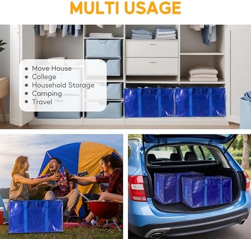 HealSmart 8 Pack Large Moving Bags with Zippers & Handles, Moving Supplies with lids, Heavy Duty Totes for Space Saving, Fold Flat, Moving and Storing, Blue - Image 7