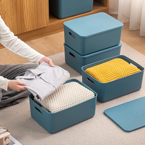 Plastic Storage Bins with lids,Storage Baskets,Container with handle,Storage Organizer Bins for Shelves,Office,Bedrooms,Closets, Cabinets(Blue, 3M) - Image 2