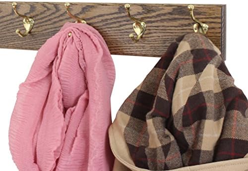 PegandRail Oak Wall Mounted Coat Rack with Solid Brass Hooks 4.5" Ultra Wide (Walnut, 20" x 4.5" with 4 Hooks) - Image 2