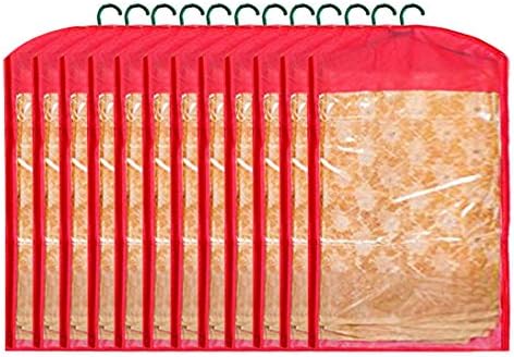 Kuber Industries 12 Pieces Non Woven Hanging Saree Cover Wardrobe Organiser with Hanger (Red) - Ctktc30949 by Kuber+Industries