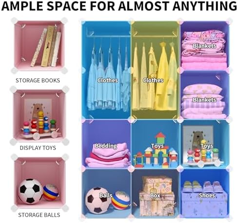 VIPZONE Baby Dresser, Kids Closet Organizers, Portable Kids Wardrobe for Closet, Bedroom, Nursery, Cubby, Cabinet, Clothes, Dress, Baby Storage Shelf, Armoire Clothes Hanging (Blue) - Image 3