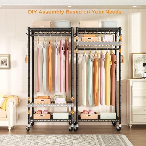FUTASSI Rolling Clothes Rack, Clothing Racks for Hanging Clothes, Black - Image 5
